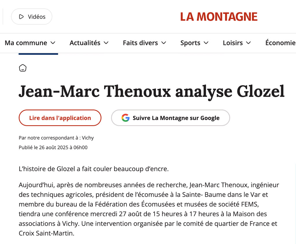 début article concernant la présentation de l ouvrage à Vichy le 25 aout et conférence sur le sujet.